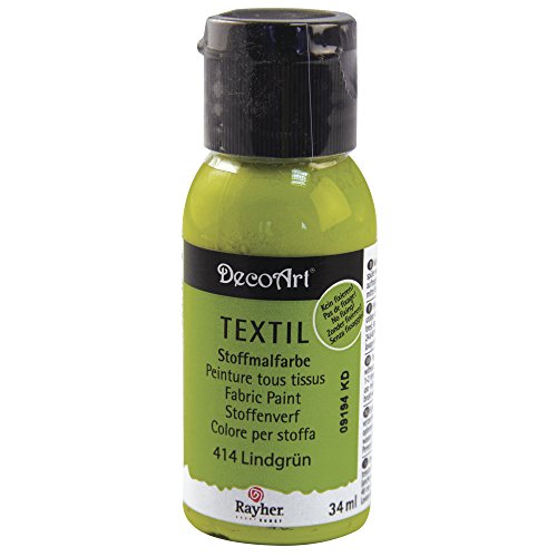 Rayher 38500414 Textil Stoffmalfarbe, Textilfarbe lindgrün, Flasche 34 ml, hochdeckend, cremige Acrylfarbe speziell für Textilien, waschfest von Rayher