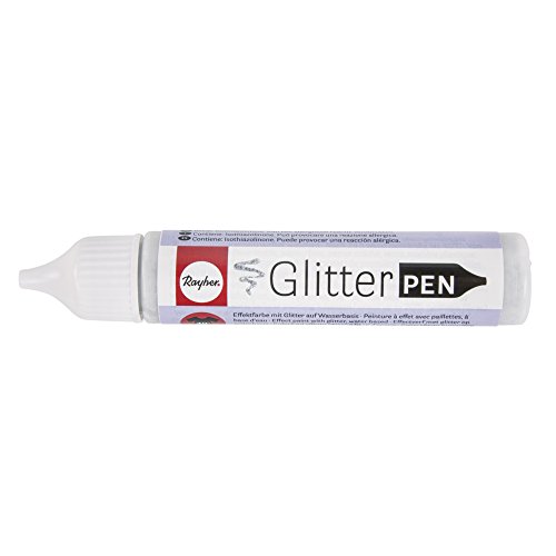 Rayher 38892606 Glitter Effekt-Pen, Flasche 28ml, silber von Rayher