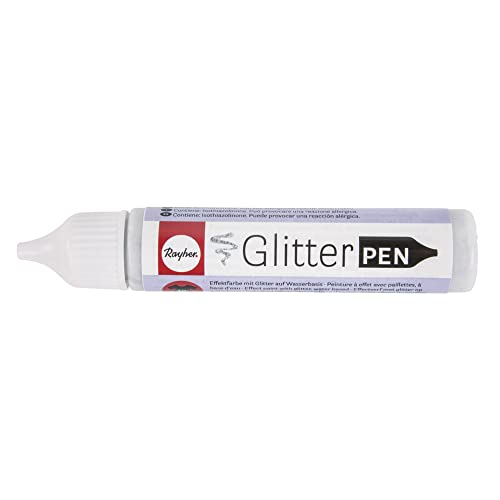 Rayher 38892606 Glitter Effekt-Pen, Flasche 28ml, silber von Rayher