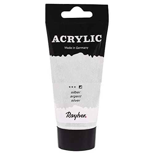 Rayher 38912606 Acrylic, Künstleracrylfarbe, SB-Tube 75ml, silber von Rayher