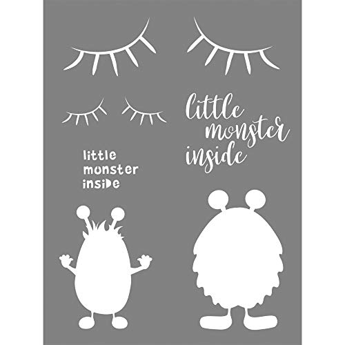 Rayher 45108000 Schablone little Monster, 15,25 x 20,32 cm, lasergeschnittene Polyester Schablone, Malschablone von Rayher