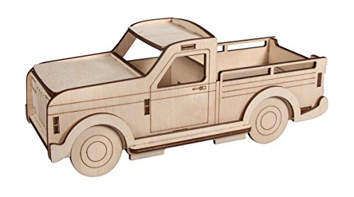 Rayher 46294000 Holzbausatz 3D Lastwagen klein, L/B/H, 21 x 8 x 8 cm, helles Birkenholz, Ladefläche 6 x 8 cm, LKW aus Holz, FSC zertifiziert von Rayher