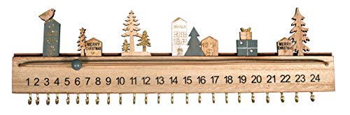 Rayher 46556000 Adventskalender Holz, Holzleiste, 40 x 3,5 x 12 cm, 2 montierte Wandaufhänger, 24 goldene Haken zum Aufhängen von Päckchen von Rayher