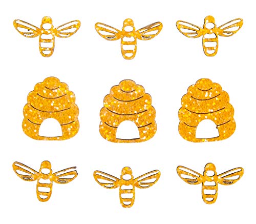 Rayher 46590166 Holz-Streuteile Bienen und Bienenkorb, honiggelb, 3 cm, Btl. 9 Stück, mit Klebepunkt, Holzstreuteile, Tischstreuer, Tischdeko, Tischschmuck von Rayher