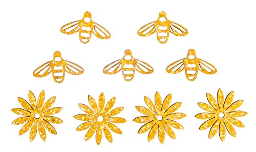 Rayher 46591166 Holz-Streuteile Bienen und Blüten, honiggelb, 3 cm, Btl. 9 Stück, mit Klebepunkt, Holzstreuteile, Tischstreuer, Tischdeko, Tischschmuck von Rayher
