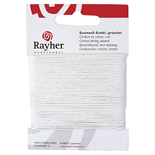 Rayher Baumwollkordel, gewachst, 1 mm ø, Karte 20 m, weiß, Baumwollschnur, Schmuckkordel, 5169102 von Rayher