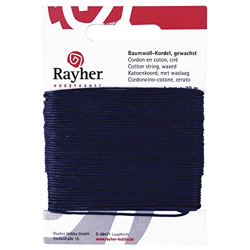 Rayher 5169110 Baumwollkordel, gewachst, 1mm, SB-Karte 20 m, d.blau von Rayher