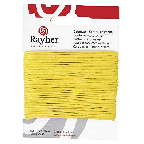 Rayher 5169120 Baumwollkordel, gewachst, 1mm, SB-Karte 20 m, gelb von Rayher