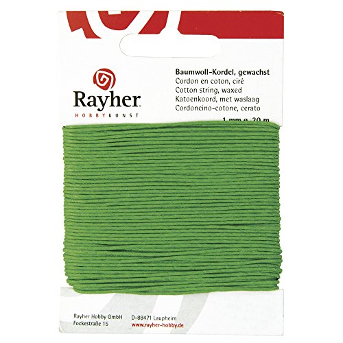 Rayher 5169129 Baumwollkordel, gewachst, 1mm, SB-Karte 20 m, grün von Rayher