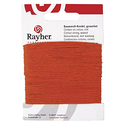 Rayher 5169134 Baumwollkordel, gewachst, 1mm, SB-Karte 20 m, orange von Rayher