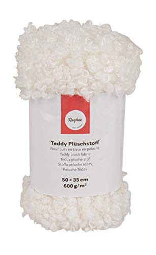 Rayher 52027102 Teddy Plüschstoff, weiß, 50x35cm, 600g/m², 1Stück von Rayher