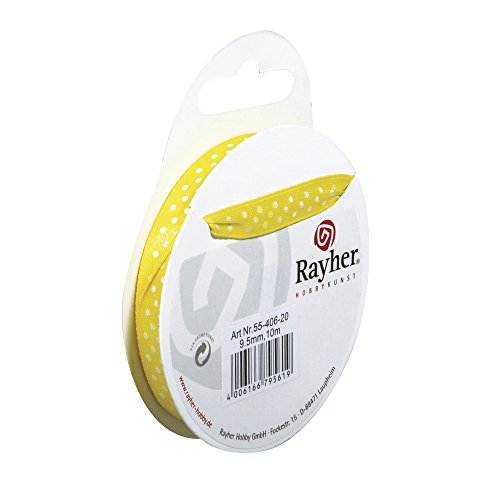 Rayher 5540620 Satinband mit Punkten, 9,5mm, SB-Rolle 10m, gelb von Rayher