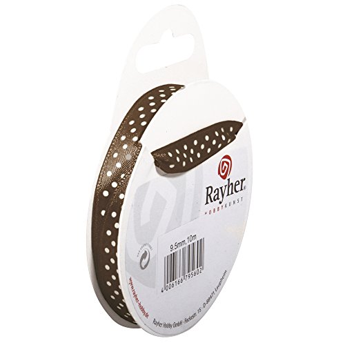 Rayher 5540651 Satinband mit Punkten, 9,5mm, SB-Rolle 10m, taupe von Rayher