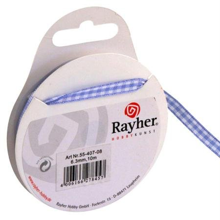 Rayher 5540708 Karoband, hellblau, 6.3 mm, Rolle 10 m, Bauernkaro, Vichy Karoband, Vichy Bauernkaro, Geschenkband, ohne Draht von Rayher