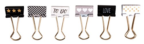 Rayher 60901000 Binder Clips Glam, 2 cm, Btl. 6 Stück, unterschiedliche Designs, Vielzweckklemmen, Miniklammern, Büroklammern von Rayher