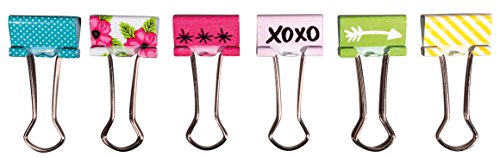 Rayher 60909000 Binder Clips Happy, 2 cm, Btl. 6 Stück, unterschiedliche Designs, Vielzweckklemmen, Miniklammern, Büroklammern von Rayher