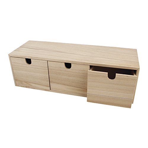 Rayher 6190300 Holzkommode mit 3 Schubladen, natur, 37,5 x 13 x 11,5 cm, Holz Kommödchen, Schubladenbox von Rayher