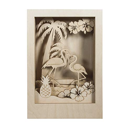 Rayher 62850505 Holzbausatz 3D-Motivrahmen Flamingo, FSC zertifiziert, natur, 20 x 30 cm, Tiefe 6,7 cm, 10tlg., zum basteln und bemalen von Rayher