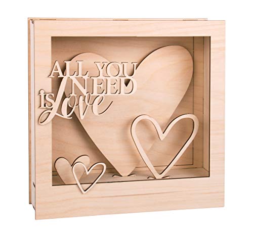Rayher "All you need ist love" Holzbaus. 3D-Motivrahmen, FSC Mix Credit, Natur, 24x24x6,3cm, 16-tlg, Box 1Set, 62887505 von Rayher