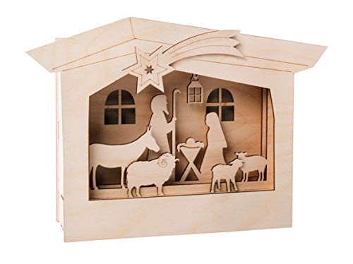 Rayher Holzbaus. 3D-Motivrahmen Krippe, FSC Mix Credit, natur, 24x24 cm, Tiefe 6,3cm, Set 13teilig, zum basteln und bemalen, 62889505 von Rayher