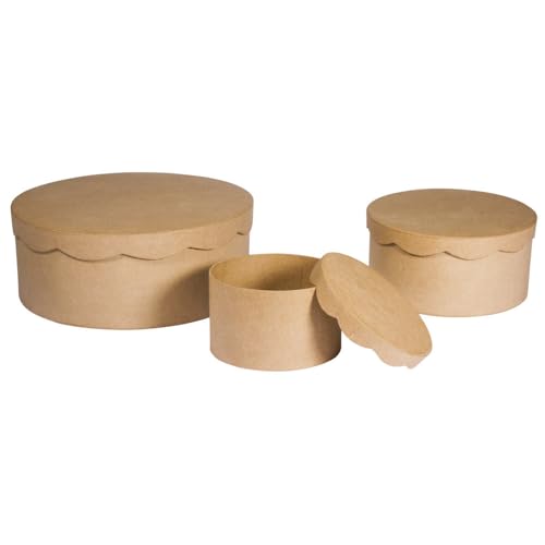 Rayher 67259000 Pappm. Boxen Set,FSC Recycled 100%, ø23,8 x 9 cm/ø16,8 x 8 cm/ø10 x 7cm, Set 3 Stück, Braun von Rayher