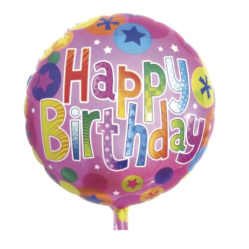 Rayher 87014000 Folienballon "Happy Birthday", 46cm Ø, Bunter Xxl Partyballon für Geburststage, für Luft- und Heliumfüllung geeignet von Rayher