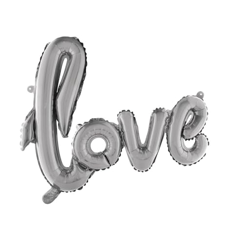 Rayher 87017606 love Folienballon Schriftzug, 100 x 68 cm, silber, XXL Partyballon für Helium und Luftfüllung geeignet, Polyethylenfolie von Rayher