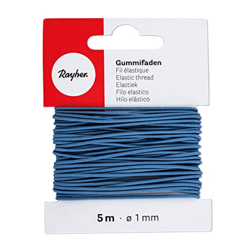 Rayher 8908909 Gummifaden, 1 mm ø, Karte 5 m, mittelblau, elastische Gummischnur zum Nähen von Behelfsmasken, für Armbänder usw. von Rayher