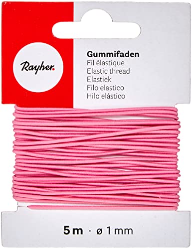 Rayher 8908933 Gummifaden, 1 mm ø, Karte 5 m, pink, elastische Gummischnur zum Nähen von Behelfsmasken, für Armbänder usw. von Rayher