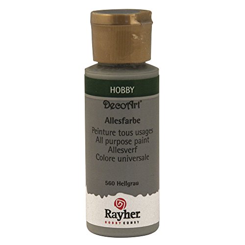 Rayher Acrylfarbe, hellgrau, Allesfarbe matt, Flasche 59 ml, hochpigmentierte, cremige Allzweckfarbe, sehr gute Deckkraft, lichtecht, farbintensiv, wasserfest, schnell trocknend, 38000560 von Rayher