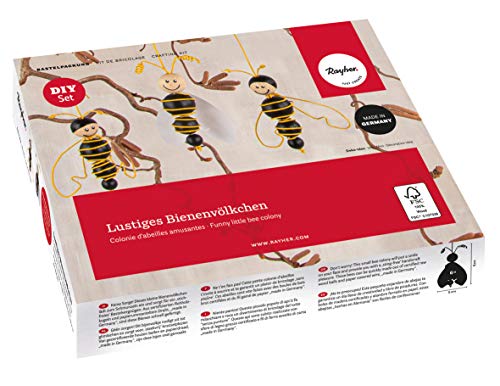 Rayher Bastelpackung "Lustiges Bienenvölkchen", Rohholzkugeln aus Buchenholz „Made in Germany“, FSC 100%, Material für 6 Bienen, 63144000 von Rayher