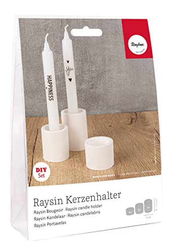 Rayher Bastelpackung zum Gießen von Kerzenhaltern, für Teelichter und Stabkerzen, 1 Gießform, Gießpulver Raysin, Kerzen-Transferfolie, 34472000, Box, Natur von Rayher