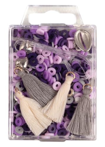 Rayher Heishi Perlen Set aus Polymer-Ton, lavendel, Mix mit Glasperlen,Quasten,Faden, SB-Box, 15403312 von Rayher