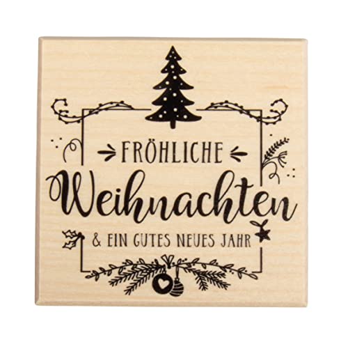 Rayher Stempel Holz "Fröhliche Weihnachten", 7 x 7 cm, Textstempel Holz, Holzstempel, Weihnachtsstempel, Butterer Stempel, 29242000, Natur von Rayher