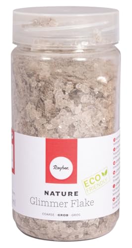 Rayher Nature Glimmer Flakes, grob, 3 – 10 mm, silber, Streuflitter, Eco friendly, 100% natürliches Material, ohne Rückstände abbaubar, Dose 370 ml, ideal zum Basteln und Dekorieren, 39592606 von Rayher