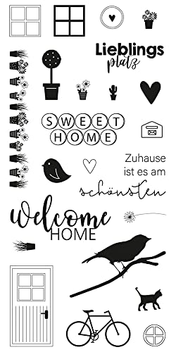 Rayher Clear Stamps "Welcome Home", Bogengröße 97 x 205 mm, 23 Motive, transparente Stempel, durchsichtige, klare Silikonstempel, 50276000 von Rayher