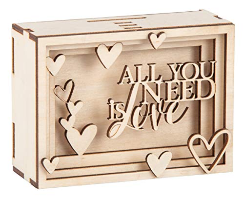 Rayher DIY Geldgeschenk Verpackung "Love" für Hochzeit, 3D Geschenkbox aus Holz zum Gestalten, 14-teilig, 11,5x8,5x5cm, Natur, Box 1Set, FSC Mix Credit, 62923505 von Rayher