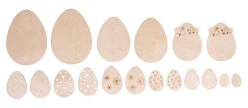 Rayher Ostereier, aus Furnierholz, natur, 2 – 8 cm, Stärke 1 mm, Btl. 18 Stück, Holz-Deko-Eier, Streuteile Holz, für österliche Dekorationen, Osterdekoration, 46784505 von Rayher