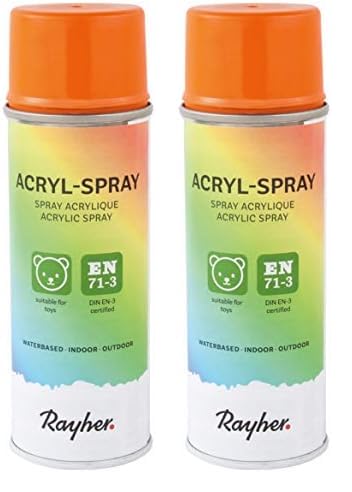 Rayher HOBBY 34145210 Acryl-Spray, Acryllack, seidenmatt, Sprühlack für innen und außen, hohe Deckkraft, umweltbewusst spraylackieren, Dose 200 ml (2er Pack), orange von Rayher