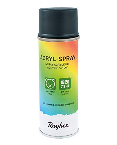 Rayher Hobby 34145572 Acryl-Spray, Acryllack, seidenmatt, Sprühlack für innen und außen, hohe Deckkraft, umweltbewusst spraylackieren, 200 ml (1er Pack), anthrazit von Rayher