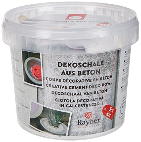 Rayher Hobby 34154000 Kreativ Beton Set Schale, 250 g, Beton inklusive Zubehör, Beton für Kreative, Bastelbeton, Beton zum Basteln, Gießbeton, Kreativbeton, Hellgrau von Rayher