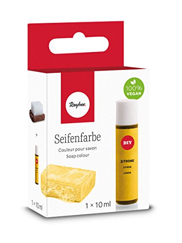 Rayher Hobby 34246160 Seifenfarbe, 10 ml, geruchsneutral, 100% vegan, schadstofffrei und ökologisch abbaubar, im wiederverschließbaren Kunststofffläschchen mit Schraubdeckel, gut dosierbar, zitrone von Rayher