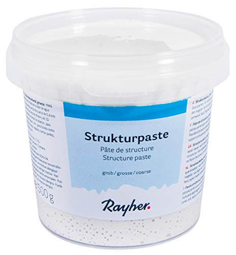 Rayher Hobby 38239000 Strukturpaste, weiß, grobkörnig, Dose 500 g, Strukturmedium für reliefartige, grobsandige Oberflächen, Spachtelmasse, Modelliermasse von Rayher