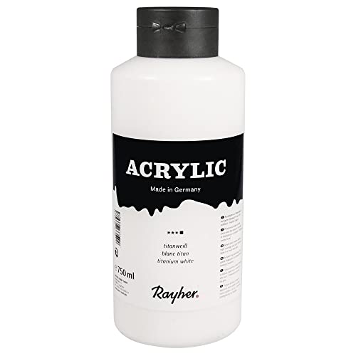 Rayher Hobby 38913101 Acrylfarbe, lichtecht und hochdeckend, titanweiß, 750 ml von Rayher