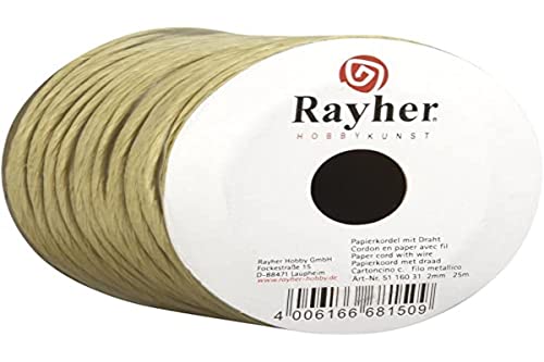 Rayher Hobby Rayher Papierkordel mit Draht, 2 mm ø, Rolle 25 m, Papierdraht, natur, Papierschnur mit Drahteinlage, zum Basteln, 5116031 von Rayher