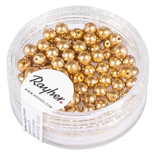 Rayher Hobby Rayher 14400616 Renaissance Glaswachsperlen, 4mm Ø, gold, Dose 85Stück von Rayher