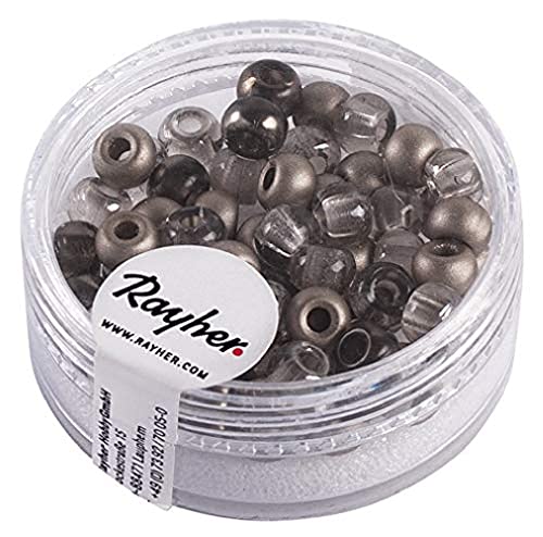 Rayher Hobby Rayher 14799509 Rocailles-Mix mit Großloch, 5,5mm Ø, taupe-Töne, Loch Ø2mm, Dose 80Stück von Rayher