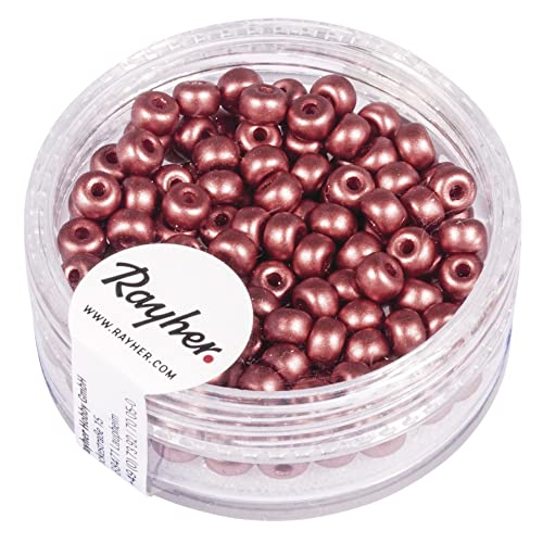 Rayher Hobby Rayher 14842221 Rocailles, 4mm ø, antikrosé matt, Dose 150Stück von Rayher