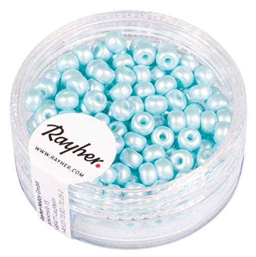 Rayher Hobby Rayher 14842354 Rocailles, 4mm ø, Aqua matt, Dose 150Stück von Rayher