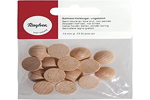 Rayher Rohholz-Halbkugeln, ohne Bohrung, 15 mm ø, 15 Stück, Buchenholz, halbe Holzkugeln, zum Basteln und Bemalen, 6254400 von Rayher